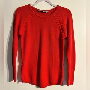 Athleta Varsity Crewneck sweater red orange cotton blend pullover side zippers